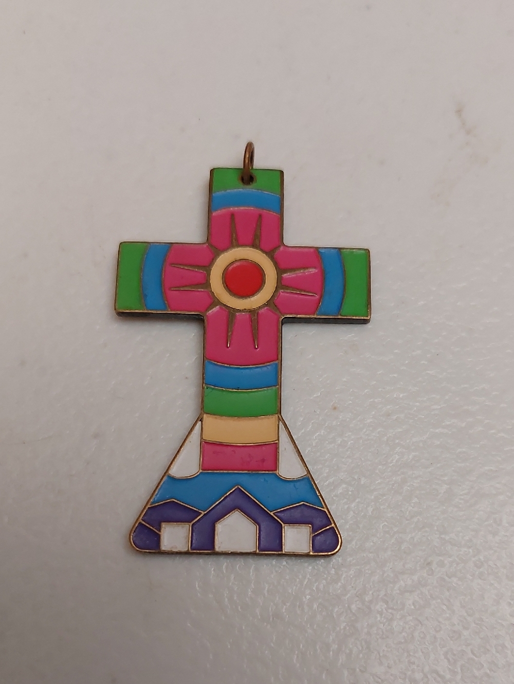 Vintage TSA Terra Sancta Guild Psychedelic Enameled Crosd Pendant Rare Religious